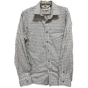Old Navy Mens Shirt Size L Gray White Checkered Slim Fit Button Up Cotton Preppy